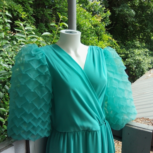 Vintage 60s 1970s Cottage Retro Glam Puff Sleeve Maxi Dress - Picture 7 of 14